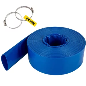 Odtoková hadica, 1,5" x 105 stôp, tkaná PVC hadica na ploché preplachovanie, odolná voči poveternostným vplyvom a prasknutiu, ideálna do bazénov a na prenos vody, modrá