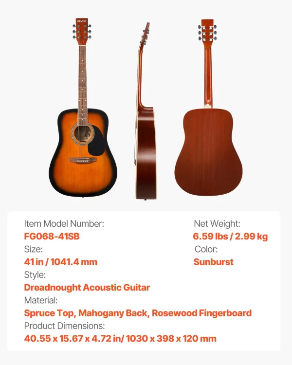 Akustická gitara 41 palcov / 1041,4 mm pre začiatočníkov, sada pre dospelých, Sunburst – Obrázok 7