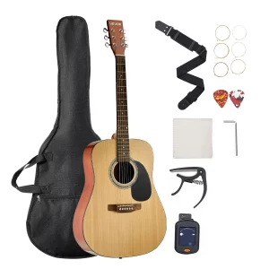 Akustická gitara 41 palcov / 1041,4 mm sada pre začiatočníkov pre dospelých, natural