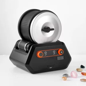 Súprava na leštenie kameňov, leštička kameňov, kapacita 1,81 kg, 9 nastavení rýchlosti, 9-dňový časovač leštenia, brúska na kameň s hrubými drahými kameňmi a leštiacimi zrnami, leštička kameňov čierna a oranžová