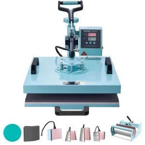 Teplolis, 12 x 15 palcov, 5-v-1 stroj na prenos tepla s lisom s objemom 30 oz, 360° výklopný lis na tričká, digitálne presné ovládanie, na tričká/hrnčeky/klobúky/taniere, zelený