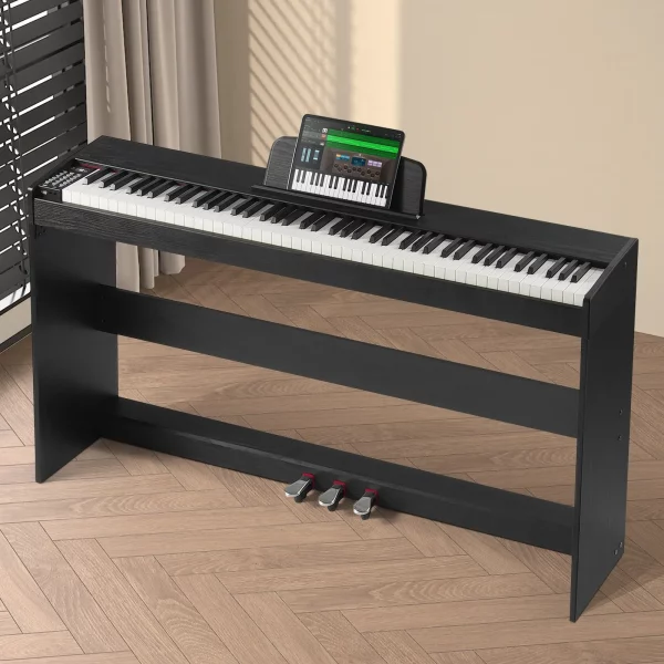 Digitálne piano 88 klávesov, elektrické piano, duálna klaviatúra a reproduktor, jednoduchá montáž do puzdra so slúchadlami, 200 tónov a rytmov, podpora Bluetooth/USB/MIDI, pre začiatočníkov – Obrázok 4