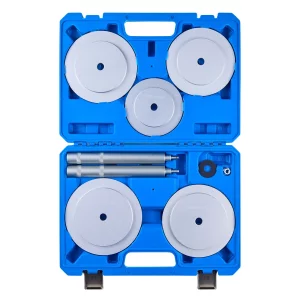 Sada na lisovanie ložísk, 7-dielna sada na uťahovanie tesnení ložísk s 5 puzdrami, rukoväťou, predlžovacou tyčou hriadeľa, sadou náradia na uťahovanie puzdier, na demontáž a montáž s úložným puzdrom