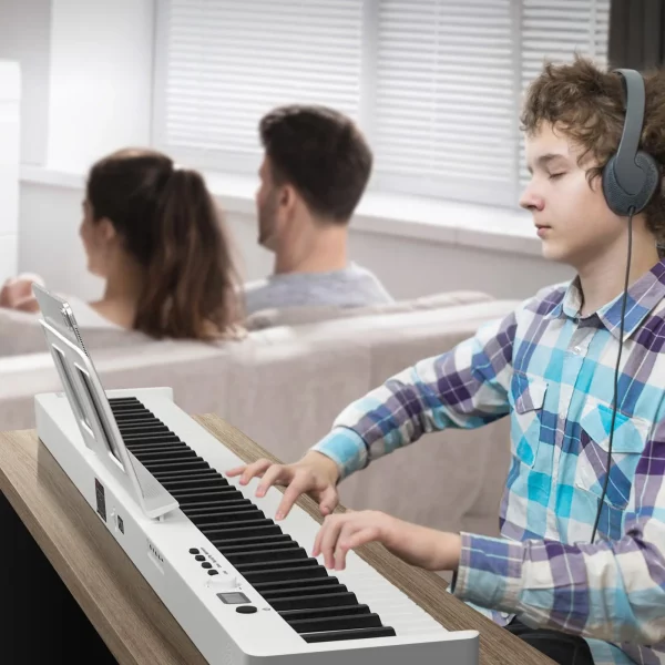 88-klávesové skladacie piano, Bluetooth a MIDI, prenosné elektronické digitálne skladacie piano so sustain pedálom, puzdro, klávesy citlivé na dotyk, slúchadlá, nabíjateľné pre začiatočníkov, tínedžerov a dospelých, biele – Obrázok 3