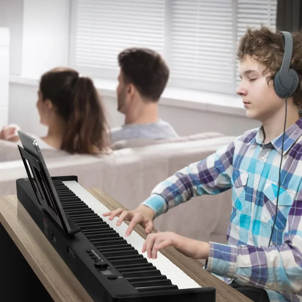 88-klávesové skladacie piano, Bluetooth a MIDI, prenosné elektronické digitálne skladacie piano so sustain pedálom, puzdro, klávesy citlivé na dotyk, slúchadlá, nabíjateľné pre začiatočníkov, tínedžerov a dospelých, čierne – Obrázok 4