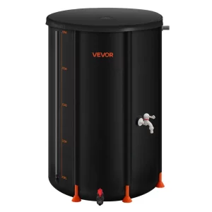 Skladací dažďový sud, prenosný dažďový sud s objemom 250 l, nádrž na dažďovú vodu, systém na zber dažďovej vody z 500D PVC, nádrž na vodu, sud na dažďovú vodu s kohútikom a prepadovou sadou, čierny