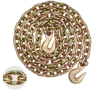 Prepravná viazacia reťaz G80, ťažná reťaz 3/8 palca x 10,3 stopy s vidlicovým záchytným hákom, bezpečné pracovné zaťaženie 7100 libier, reťaz na prepravu dreva pre ťažké prívesy pre viazacie zariadenia ťažných vozidiel