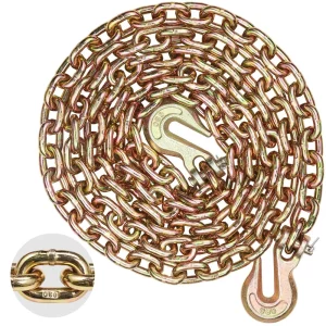 Prepravná viazacia reťaz G80, ťažná reťaz 5/16 palca x 10,3 stopy s vidlicovým záchytným hákom, bezpečné pracovné zaťaženie 4900 libier, reťaz na prepravu dreva pre ťažké prívesy pre viazacie zariadenia na ťahanie nákladných vozidiel