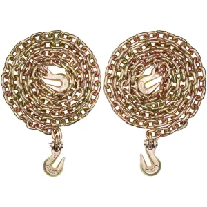 Prepravná viazacia reťaz G80, 3/8 palca x 10,3 stopy, 2-balenie ťažnej reťaze s vidlicovým záchytným hákom, bezpečné pracovné zaťaženie 7100 libier, ťažná lesnícka reťaz pre vysoké zaťaženie na prepravu viazacieho zariadenia pre odťahovacie vozidlá