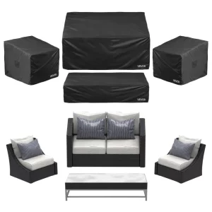 Ochranný kryt (4-dielny) na terasový a záhradný nábytok, vyrobený z oxfordskej látky 420D, odolný a nepremokavý kryt na terasové stoly do každého počasia, čierna plachta