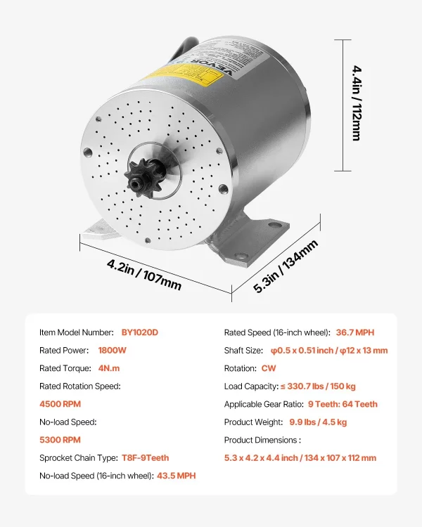 Elektrický bezkefkový jednosmerný motor 1800W, 48V 4500RPM elektromotor pre motokáry, elektrický motor pre terénne bicykle, motocykle, skútre, DIY – Obrázok 7