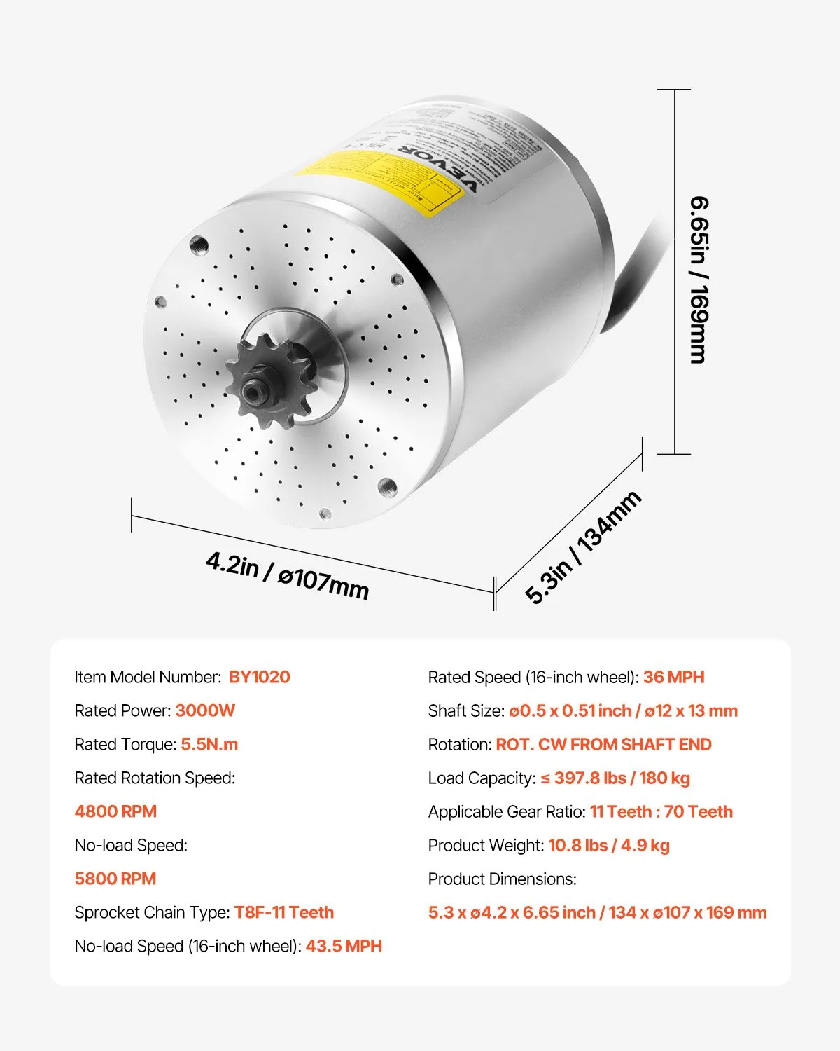Elektrický bezkefkový jednosmerný motor 3000W, bezkefkový elektromotor, 60V 4800 ot./min. elektromotor pre motokáry, elektrický motor pre terénne bicykle, motocykle, skútre, DIY – Obrázok 7