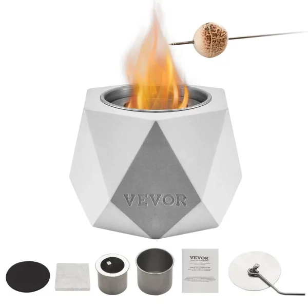 Ohnisko, 125 x 117 x 105 mm, stolový krb, dekorácia do interiéru a exteriéru, miska na oheň na lieh, zariadenie na smores, mini ohnisko na terasu a balkón s hasiacim prístrojom, svetlosivá