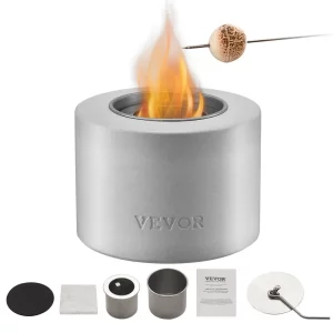 Ohnisko, Φ127x108mm, stolový krb, dekorácia do interiéru a exteriéru, miska na oheň na lieh, výrobník smores, na terasu a balkón s krytom hasiaceho prístroja, svetlosivá fľaša