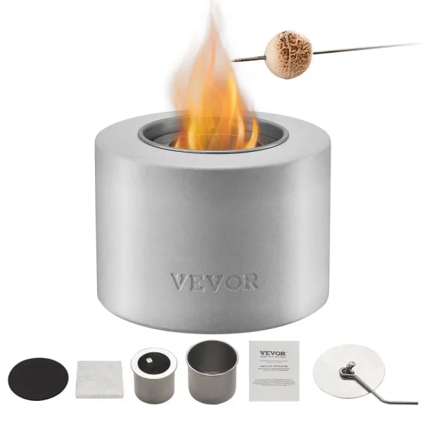 Ohnisko, Φ127x108mm, stolový krb, dekorácia do interiéru a exteriéru, miska na oheň na lieh, výrobník smores, na terasu a balkón s krytom hasiaceho prístroja, svetlosivá fľaša