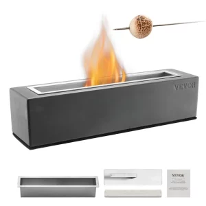 Ohnisko 380 x 100 x 135 mm, stolový betónový krb, košík na oheň, miska na oheň na lieh, výrobník smores, na terasu a balkón s krytom hasiaceho prístroja, štvorcové, svetlošedé