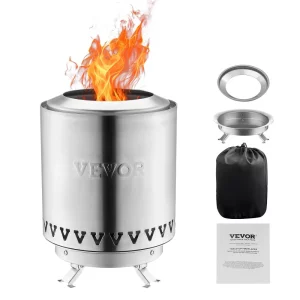 Ohnisko, stolový krb Φ150x205 mm na vnútorné aj vonkajšie použitie, miska na oheň na lieh, zariadenie na výrobu smores, košík na oheň, kúrenie drevom alebo peletami, na kempovanie, terasu, valec, strieborný