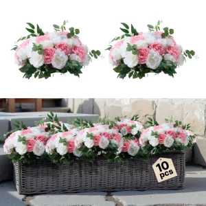 Umelé kvety, balenie 10 kusov, hodvábne ruže s priemerom 45 cm, umelé kvetinové gule, svadobné dekorácie na stôl, ružové aranžmány na svadobné dekorácie, bytové dekorácie, ružovo-biele