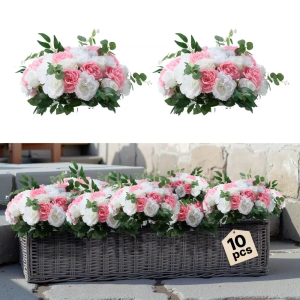 Umelé kvety, balenie 10 kusov, hodvábne ruže s priemerom 45 cm, umelé kvetinové gule, svadobné dekorácie na stôl, ružové aranžmány na svadobné dekorácie, bytové dekorácie, ružovo-biele