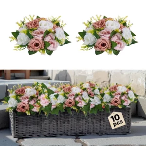 Umelé kvety, balenie 10 kusov, 240x240x120 mm, Umelé kvetinové gule, Aranžmány z umelých ruží na svadobné stolové dekorácie, bytové dekorácie, stolové dekorácie, večierky, oslavy, ružové a biele ruže