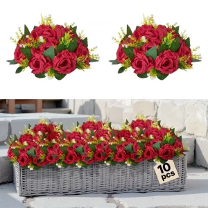Umelé kvety, 10 kusov, 240 x 240 x 120 mm, Umelé kvetinové gule, Umelé kvetinové aranžmány, Kytica hodvábnych ruží na svadobné dekorácie, dekorácie na stôl do domácnosti, večierky