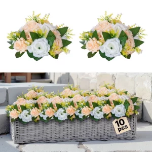 Umelé kvety, 10 kusov, 240 x 240 x 120 mm, Umelé kvetinové gule, Hodvábne ruže, Ružové aranžmány na svadby, večierky, stolové dekorácie a bytové dekorácie, šampanské a biele ruže