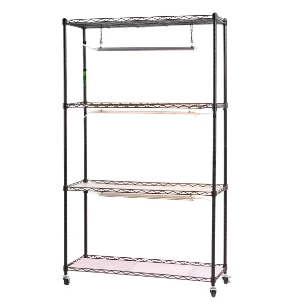 Stojan na rastliny s pestovateľským svetlom 90x35x150 cm, 4-úrovňový stojan na rastliny, stojan na rastliny s kolieskami, 90W 3-farebné plnospektrálne svetlá, kovový stojan na kvety na klíčenie semien – Obrázok 3
