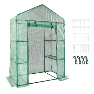 Fóliový skleník 141x74,5x205cm paradajkový skleník s nosnosťou 15kg, záhradný domček so studenou konštrukciou, PE materiál, oceľové rúry, paradajkový domček, zeleninový skleník so 4 policami, kvetináč