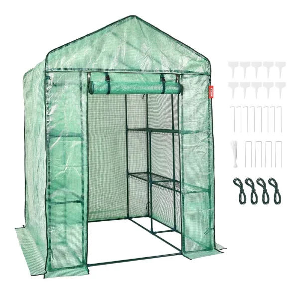 Fóliový skleník 141x141x200cm paradajkový skleník s nosnosťou 15 kg, záhradný domček so studenou konštrukciou, PE materiál, oceľové rúry, paradajkový domček, zeleninový skleník so 4 policami, kvetináč