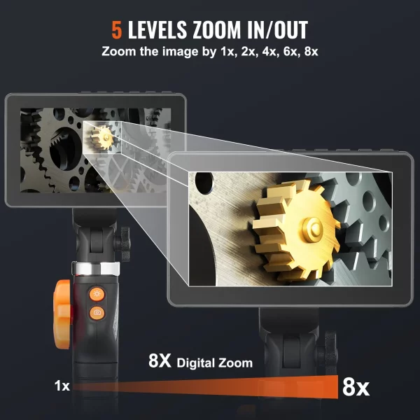 Kĺbová endoskopická kamera  so svetlom, obojsmerná kĺbová endoskopická inšpekčná kamera s malým objektívom 6,4 mm, 5-palcová IPS 1080P HD obrazovka, 8x zoom, 8 LED svetiel do auta, inštalatérske práce (1,4 m) – Obrázok 8