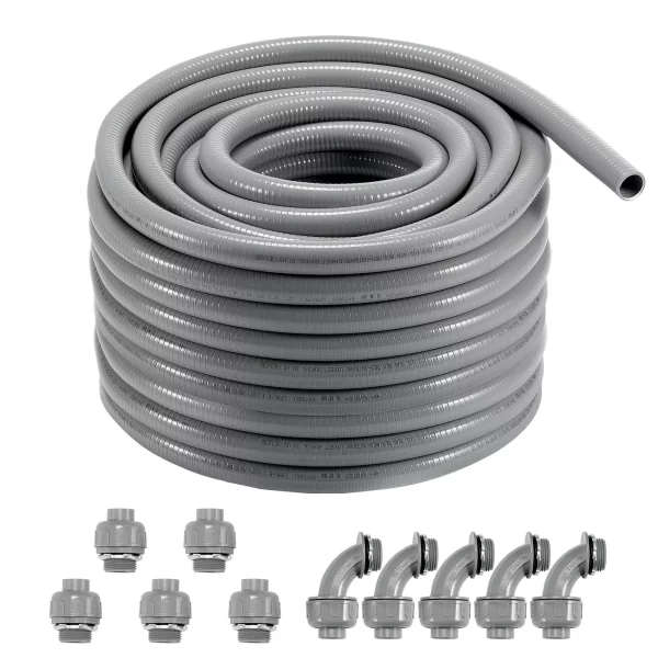 Flexibilná hadica  25,4 mm, 30,5 m, kvapalinotesná PVC rúrka, nekovová, s 5 rovnými a 5 90-stupňovými spojkami, pre riadiace čerpadlo motora klimatizácie, IP65