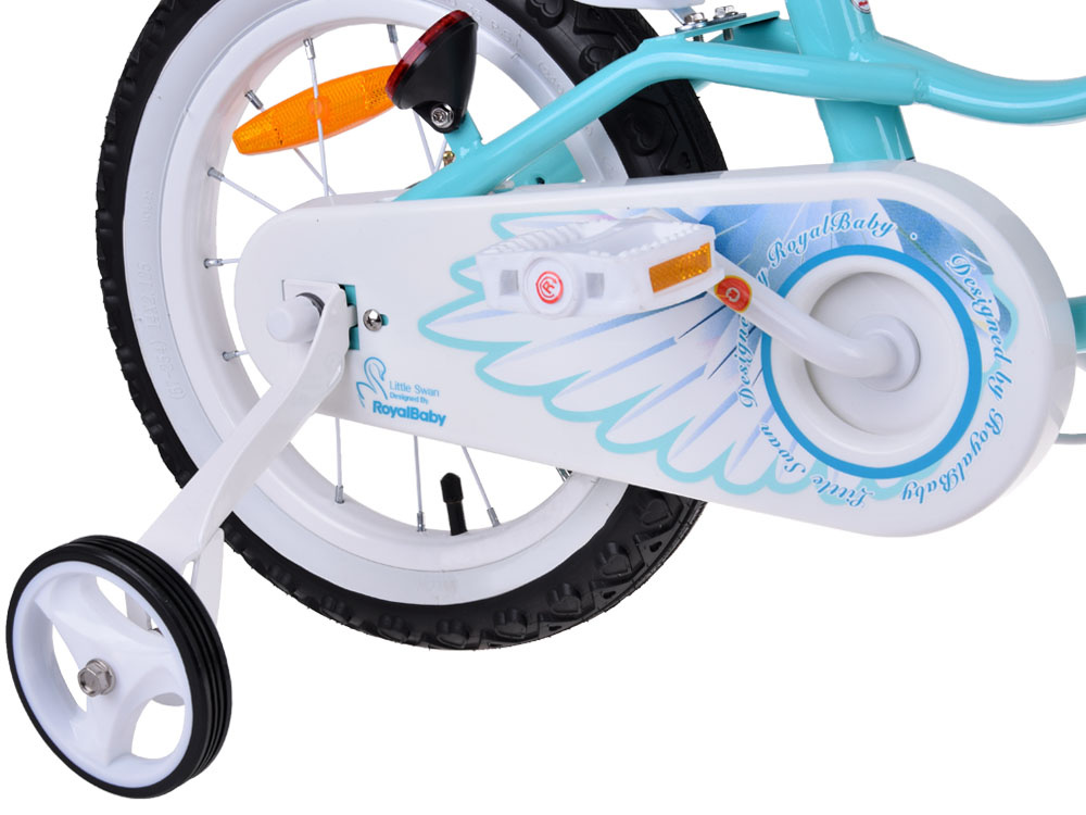 RoyalBaby roztomilý 14" bicykel Little Swan s bočnými kolieskami a pásikom RB14-18 – Obrázok 9