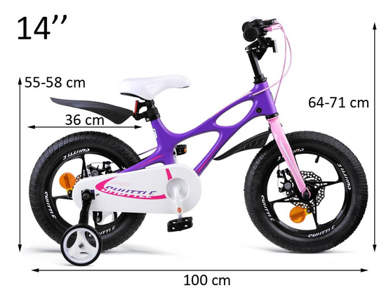 Royal Baby Detský bicykel Space Shuttle 14" s nafukovacími kolesami + pomocné kolieska + zvonček, Fialový RB14-22 – Obrázok 8
