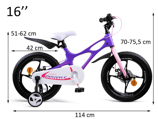 Royal Baby Detský bicykel Space Shuttle 16" s nafukovacími kolesami + pomocné kolieska, fialový – Obrázok 10