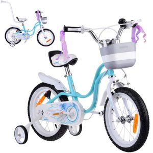 RoyalBaby roztomilý 14" bicykel Little Swan s bočnými kolieskami a pásikom RB14-18