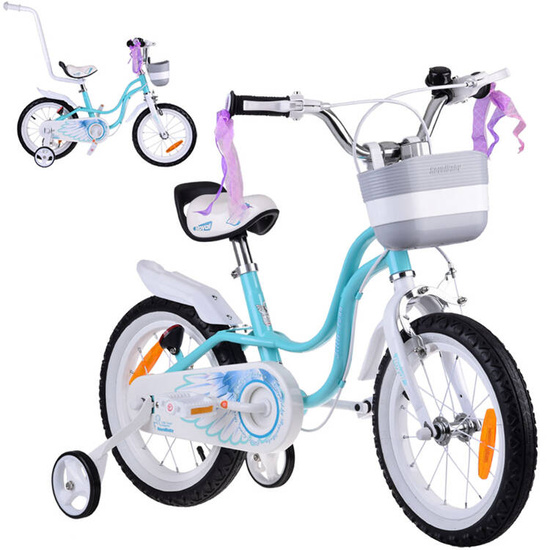 RoyalBaby roztomilý 14" bicykel Little Swan s bočnými kolieskami a pásikom RB14-18