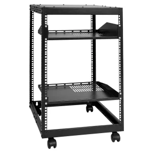 15U otvorený serverový rack, nastaviteľná hĺbka 15''-40'', voľne stojaci alebo nástenný sieťový serverový rack, 4-stĺpový AV rack s kolieskami, pojme všetky vaše sieťové IT zariadenia