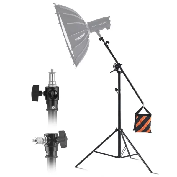 Vzduchom odpružený hliníkový stojan na svetlo  max. výška 3900 mm, nastaviteľný fotografický statív s ramenom, max. nosnosť 5 kg, skrutka 6,35 mm pre softbox, štúdiový blesk, dáždnik, kruhové svetlo – Obrázok 6