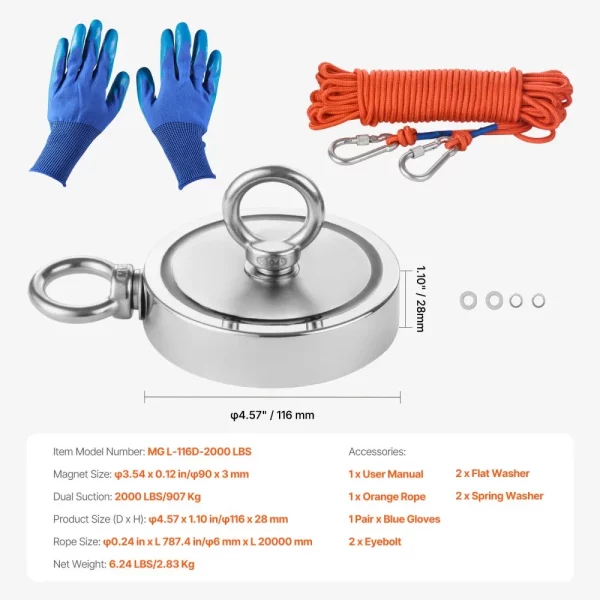 Magnetická rybárska sada Magnetická rybárska sada (oranžová) 907 kg Obojstranná ťažná sila, Neodýmový magnet zo vzácnych zemín Rybárska sada vrátane háčika Vysokopevnostné lano Rukavice (modrá) Očko – Obrázok 3