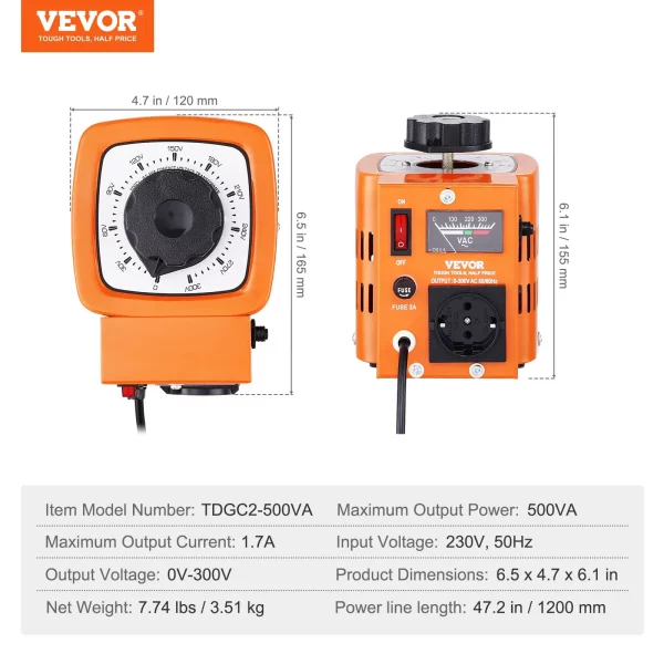 500VA transformátor s premenlivým napätím, vstup 1,7 A 230 V, výstup 0 – 300 V, regulátor striedavého napätia, napájací zdroj so 4 prídavnými poistkami, tepelný spínač pre domácnosť, priemysel a kanceláriu. – Obrázok 6