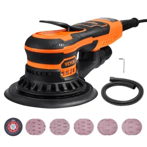 Excentrická orbitálna brúska, 152 mm bezkefová elektrická excentrická orbitálna brúska, 350 W, 6 variabilných rýchlostí, s 10 brúsnymi papiermi, prachotesným konektorom a hadicou, na brúsenie dreva