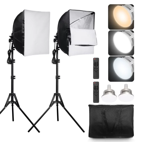 400 x 400 mm softbox kit, profesionálna fotoštúdiová sada so 45 W LED žiarovkami, nastaviteľná teplota farieb 3000 – 6500 K, statív, diaľkové ovládanie, štúdiové svetlá na portrétové fotenie, živé vysielanie – Obrázok 2