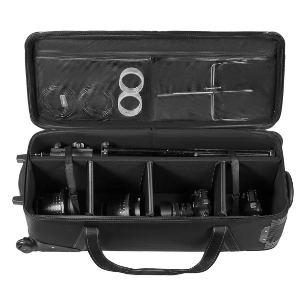 Štúdiový vozík 100x38x32 cm, prepravná taška, puzdro na štúdiové vybavenie, štúdiová taška na kolieskach, prenosná taška s kolieskami, popruhy, polstrovaná priehradka, rukoväť, na stojany na osvetlenie, statívy, teleskopy – Obrázok 2