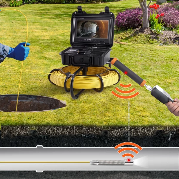 Kanalizačný fotoaparát VEVOR s 512Hz sledovaním, 91,5 m, 23 cm inšpekčná kamera na potrubie s funkciou DVR, IP68 kamera s 12 nastaviteľnými LED diódami, 16GB SD karta pre kanalizačné potrubia, dom, kanalizáciu, odtokové potrubie – Obrázok 2