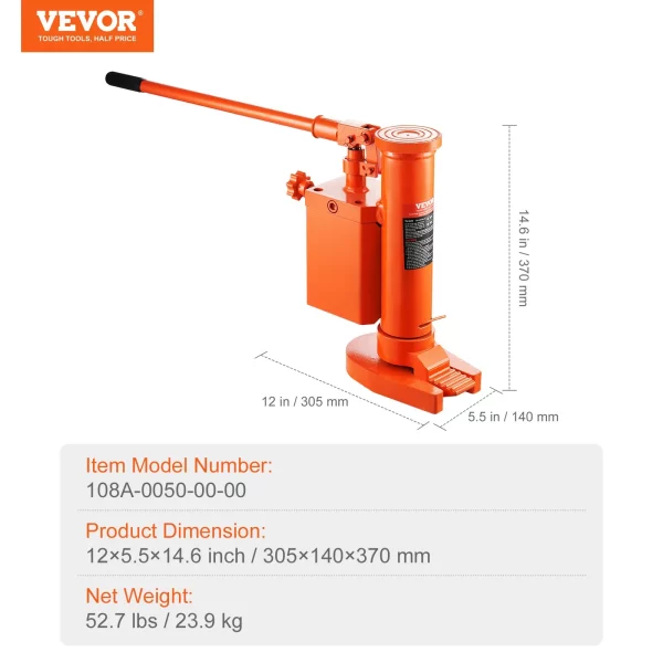 Hydraulický zdvihák s výškou zdvihu, zdvih 5 ton na špičke, nosnosť 10 ton na vrchu strojového zdviháka, výška špičky 1,0 – 9,1 palca, výška hore 14,6 – 22,4 palca, otočný o 360° čeľustový zdvihák pre stroje, priemysel – Obrázok 7