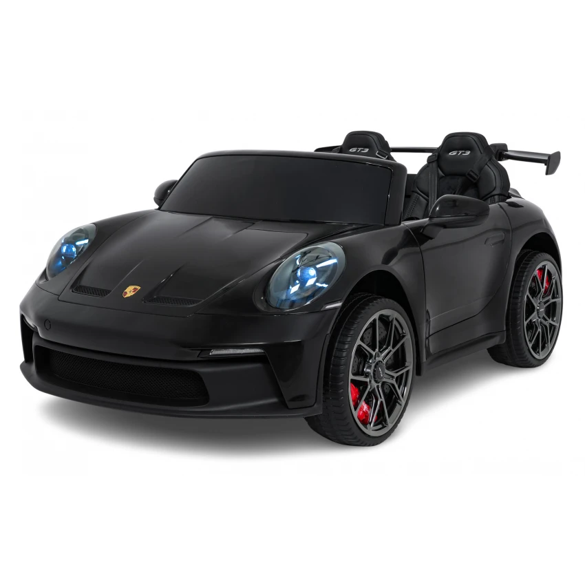 Elektrické autíčko Porsche 911GT3 24V s pohonom 4x4, čierne, Dvojmiestne sedadlo, 2,4 GHz diaľkové ovládanie, USB/AUX Vstup, 200W motory, Odpruženie, Lítiová batéria, LED svetlá vpredu aj vzadu, ORIGINÁL licencia