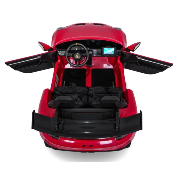 Elektrické autíčko Porsche 911GT3 24V s pohonom 4x4, červené, Dvojmiestne sedadlo, 2,4 GHz diaľkové ovládanie, USB/AUX Vstup, 200W motory, Odpruženie, Lítiová batéria, LED svetlá vpredu aj vzadu, ORIGINÁL licencia – Obrázok 12