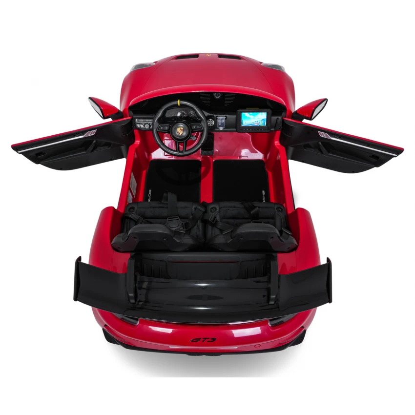 Elektrické autíčko Porsche 911GT3 24V s pohonom 4x4, červené, Dvojmiestne sedadlo, 2,4 GHz diaľkové ovládanie, USB/AUX Vstup, 200W motory, Odpruženie, Lítiová batéria, LED svetlá vpredu aj vzadu, ORIGINÁL licencia – Obrázok 12