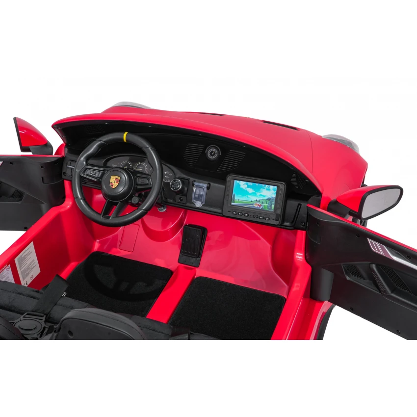 Elektrické autíčko Porsche 911GT3 24V s pohonom 4x4, červené, Dvojmiestne sedadlo, 2,4 GHz diaľkové ovládanie, USB/AUX Vstup, 200W motory, Odpruženie, Lítiová batéria, LED svetlá vpredu aj vzadu, ORIGINÁL licencia – Obrázok 9