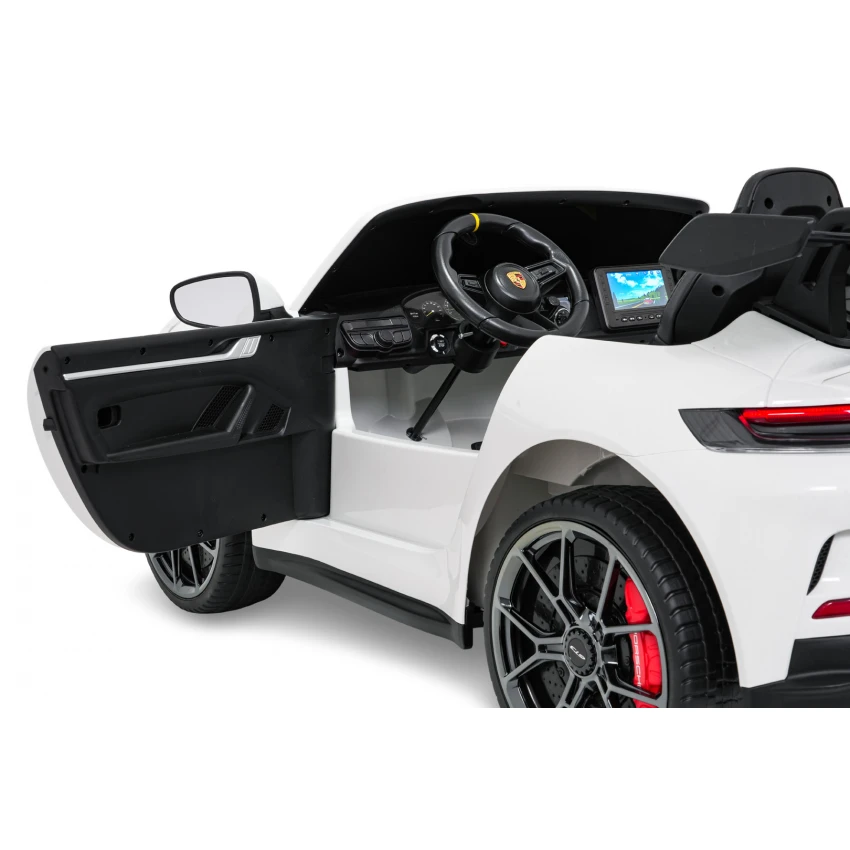 Elektrické autíčko Porsche 911GT3 24V s pohonom 4x4, Biele, Dvojmiestne sedadlo, 2,4 GHz diaľkové ovládanie, USB/AUX Vstup, 200W motory, Odpruženie, Lítiová batéria, LED svetlá vpredu aj vzadu, ORIGINÁL licencia (Kópia) (Kópia) – Obrázok 9